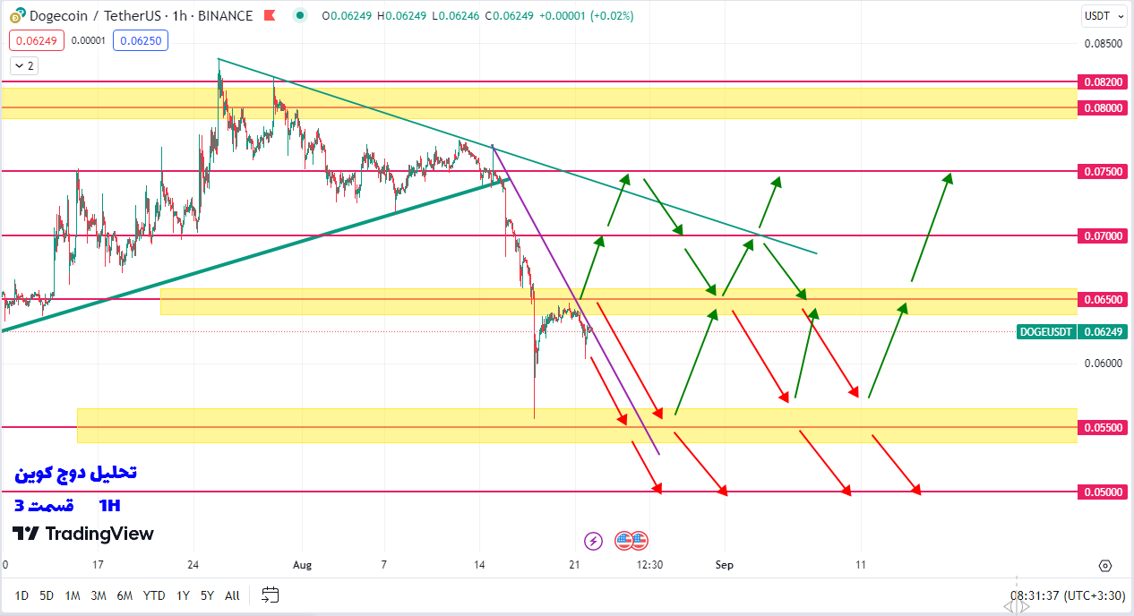 ریزش 22 درصدی دوج کوین که با سناریوی قرمز همراه شد| تحلیل دوج کوین | قسمت 3 | 31 مرداد 1402